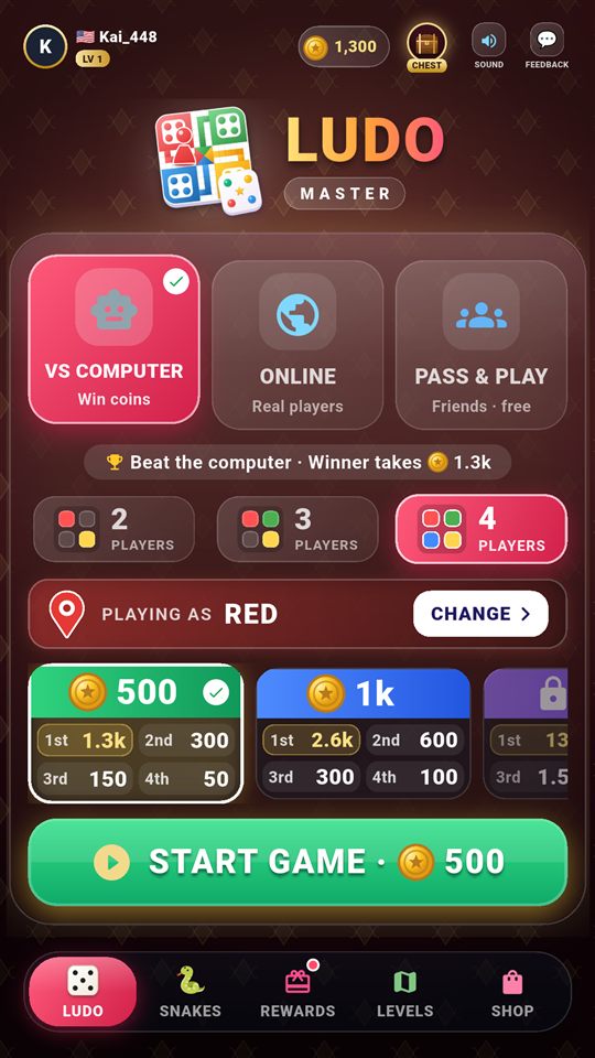 Ludo Master main menu