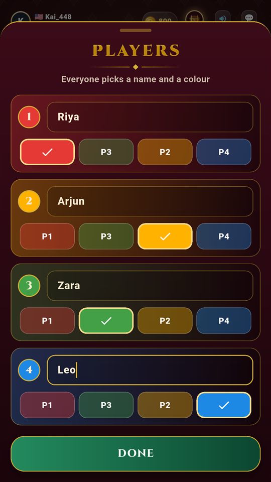 Pass and Play player names and colours