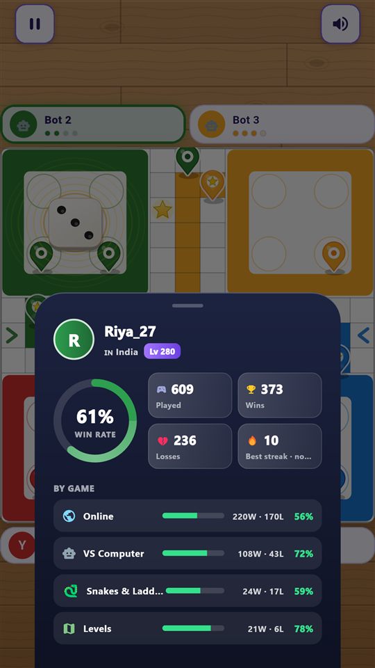 An opponent's player profile with win rate and record
