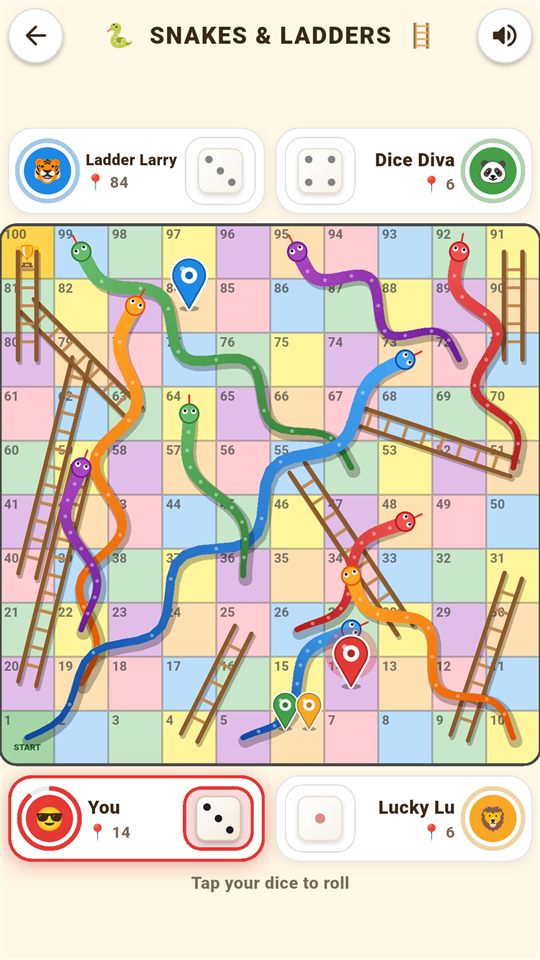 Snakes and Ladders board in Ludo Master