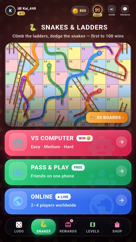 Snakes and Ladders menu